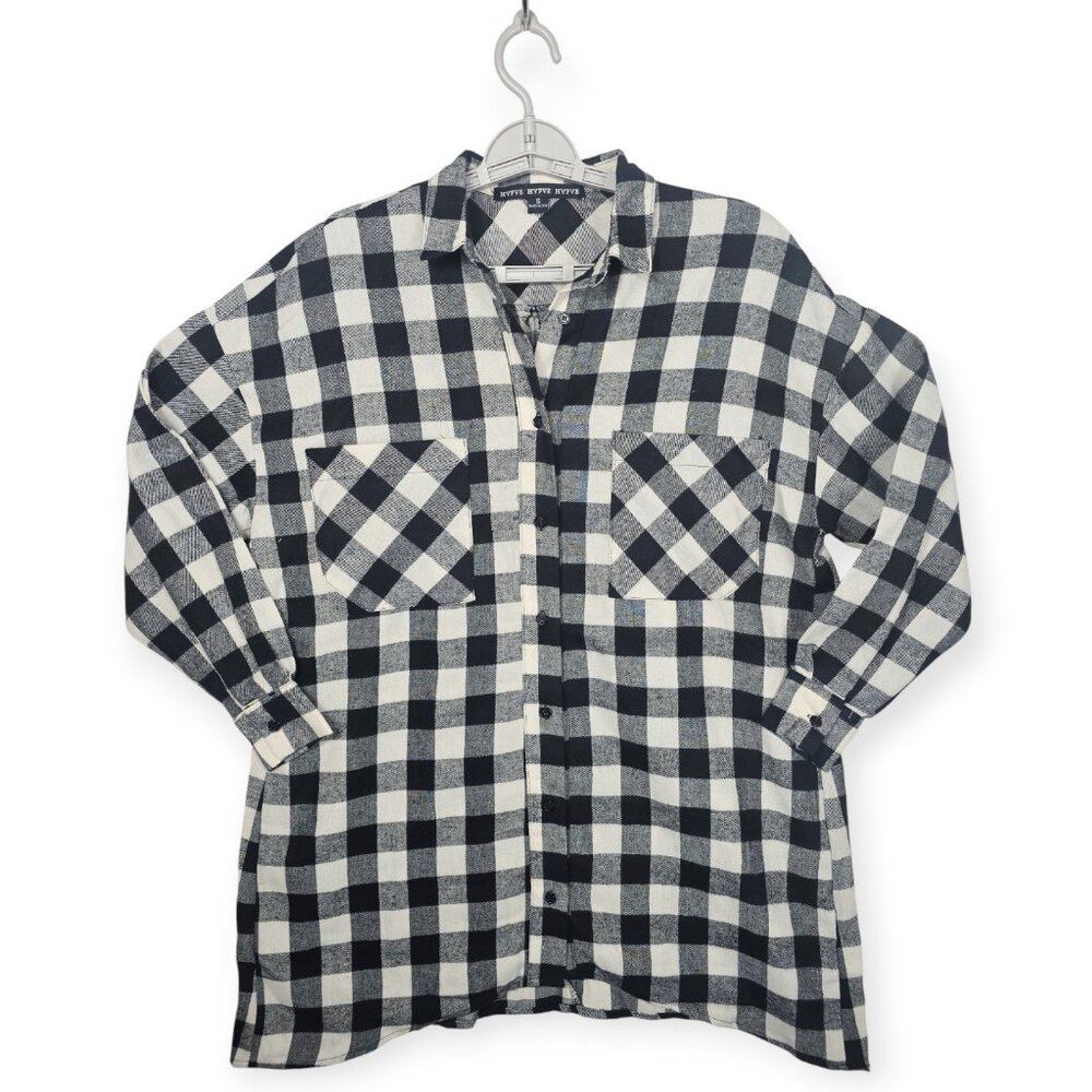 Hyfve Black & White Buffalo Plaid Button-Up Shirt S Oversized Long Sleeves